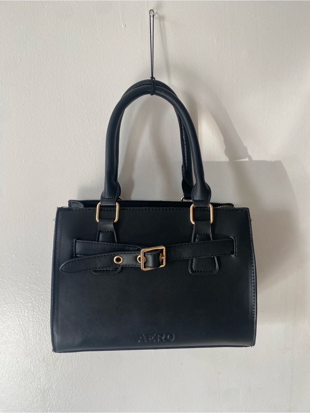 AERO Black Top-Handle Belt-Accent Satchel